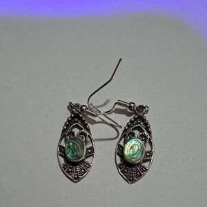 Victorian-Inspired Silver and Green Dangle Earrings W Abolona